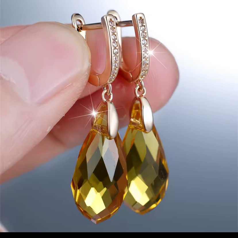 18k Gold Plated & Faceted Citrine Drop Earrings - Elegant Women's Jewelry